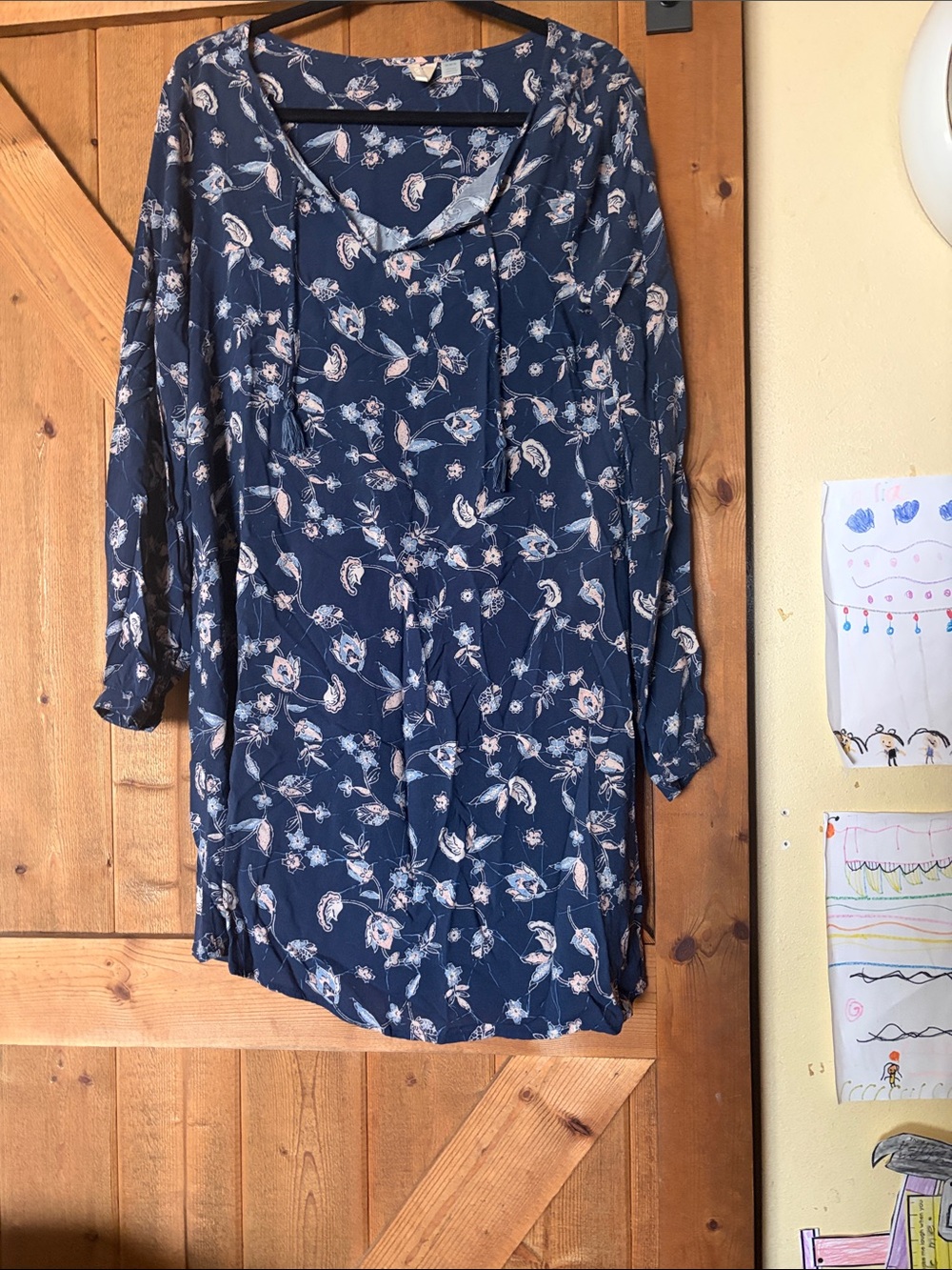 Roxy Navy Blue Floral Tunic Dress with Light Pink Accents